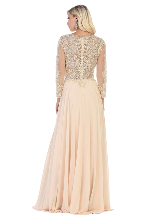 May Queen MQ1615N Plus Size Embroidered Long Dress for Mother of the Bride