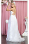 May Queen MQ1787B Glitter High Slit Lace Up Wedding White Long Dress