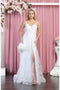 May Queen MQ1787B Glitter High Slit Lace Up Wedding White Long Dress