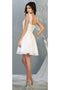 May Queen MQ1814 Boat Neck Short Bridesmaids Dress with Corset Back