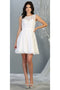 May Queen MQ1814 Boat Neck Short Bridesmaids Dress with Corset Back