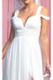 May Queen MQ1848B Elegant V-Neck Pleated Ivory Wedding Gown