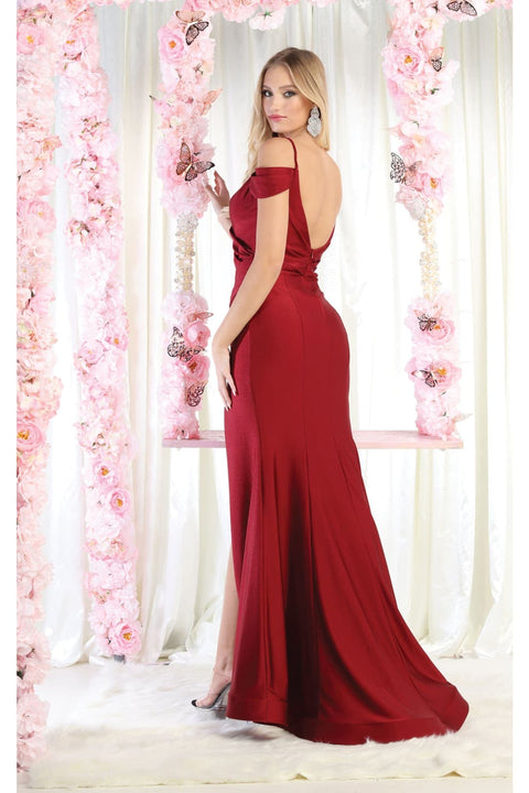 May Queen MQ1855 Cold-Shoulder Bodycon Prom Dress with Slit