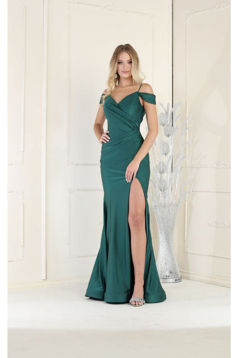 May Queen MQ1855 Cold-Shoulder Bodycon Prom Dress with Slit