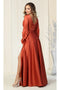 May Queen MQ1857 Split Long-Sleeve High-Slit Elegant Evening Gown