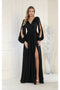 May Queen MQ1857 Split Long-Sleeve High-Slit Elegant Evening Gown