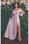 May Queen MQ1857 Split Long-Sleeve High-Slit Elegant Evening Gown