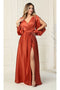 May Queen MQ1857 Split Long-Sleeve High-Slit Elegant Evening Gown