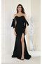 May Queen MQ1858 Ruched Off-Shoulder Stretch Prom Dress