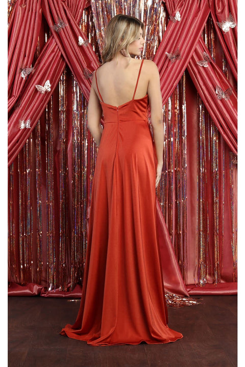 May Queen MQ1869 V-Neck High-Slit Simple Long Bridesmaid Dress