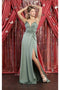 May Queen MQ1869 V-Neck High-Slit Simple Long Bridesmaid Dress