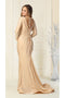 May Queen MQ1873 Long-Sleeve Stretchy V-Neck Bodycon Evening Gown