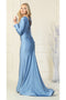 May Queen MQ1873 Long-Sleeve Stretchy V-Neck Bodycon Evening Gown