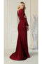 May Queen MQ1873 Long-Sleeve Stretchy V-Neck Bodycon Evening Gown