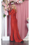 May Queen MQ1873 Long-Sleeve Stretchy V-Neck Bodycon Evening Gown