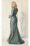 May Queen MQ1873 Long-Sleeve Stretchy V-Neck Bodycon Evening Gown