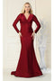 May Queen MQ1873 Long-Sleeve Stretchy V-Neck Bodycon Evening Gown