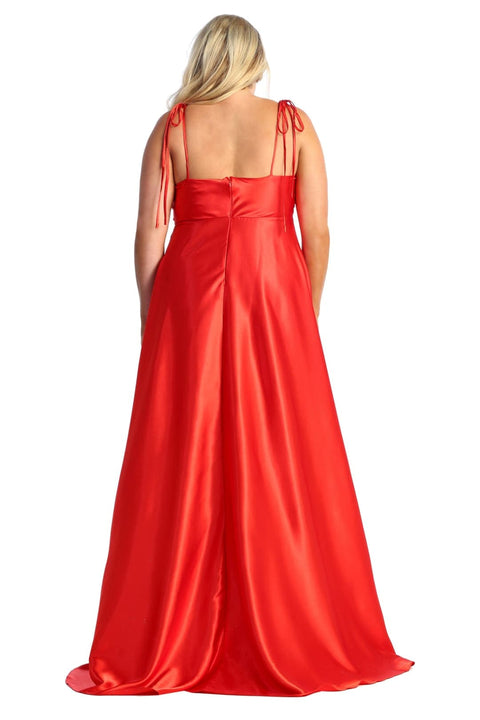 May Queen MQ1901 Scoop Neck High-Slit Long Satin Bridesmaid Dress