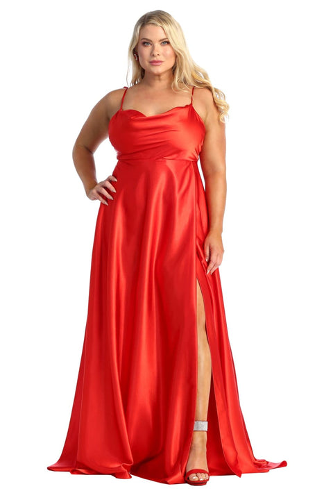 May Queen MQ1901 Scoop Neck High-Slit Long Satin Bridesmaid Dress