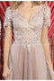 May Queen MQ1902 Short-Sleeve Pleated Formal Dress