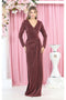 May Queen MQ1924 V-Neck Long-Sleeve Shimmer Formal Dress