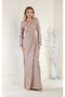 May Queen MQ1924 V-Neck Long-Sleeve Shimmer Formal Dress