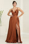 May Queen MQ1945R Sleeveless High Slit Bridesmaid Gown in Rust