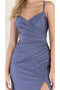 May Queen MQ1954 Spaghetti Strap Ruched Sheath Bridesmaids Dress with High Slit