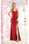 May Queen MQ1954 Spaghetti Strap Ruched Sheath Bridesmaids Dress with High Slit