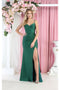 May Queen MQ1954 Spaghetti Strap Ruched Sheath Bridesmaids Dress with High Slit