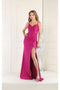 May Queen MQ1954 Spaghetti Strap Ruched Sheath Bridesmaids Dress with High Slit