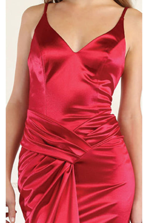 May Queen MQ1955 V-Neck Sleeveless Ruched Satin Evening Gown