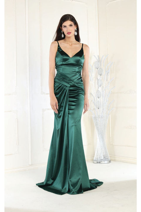 May Queen MQ1955 V-Neck Sleeveless Ruched Satin Evening Gown