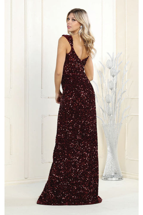 May Queen MQ1957 Off-Shoulder V-Neck Long Sequin Gown