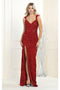 May Queen MQ1957 Off-Shoulder V-Neck Long Sequin Gown