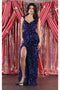 May Queen MQ1957 Off-Shoulder V-Neck Long Sequin Gown