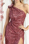 May Queen MQ1967 One-Shoulder Sequin Sheath Midi Cocktail Dress