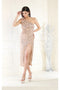 May Queen MQ1967 One-Shoulder Sequin Sheath Midi Cocktail Dress