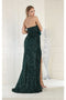 May Queen MQ1968G Strapless Sequined Hunter Green Formal Dress with High Slit