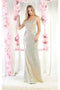 May Queen MQ1970 Sequined V-neck Sheath Special Occasion Gown with Rhinestone Embellishments