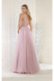 May Queen MQ1971 Embroidered V-neck A-Line Prom Dress with Sheer Bodice