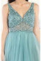 May Queen MQ1971 Embroidered V-neck A-Line Prom Dress with Sheer Bodice