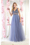 May Queen MQ1971 Embroidered V-neck A-Line Prom Dress with Sheer Bodice