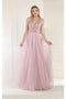 May Queen MQ1971 Embroidered V-neck A-Line Prom Dress with Sheer Bodice