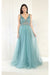 May Queen MQ1971 Embroidered V-neck A-Line Prom Dress with Sheer Bodice