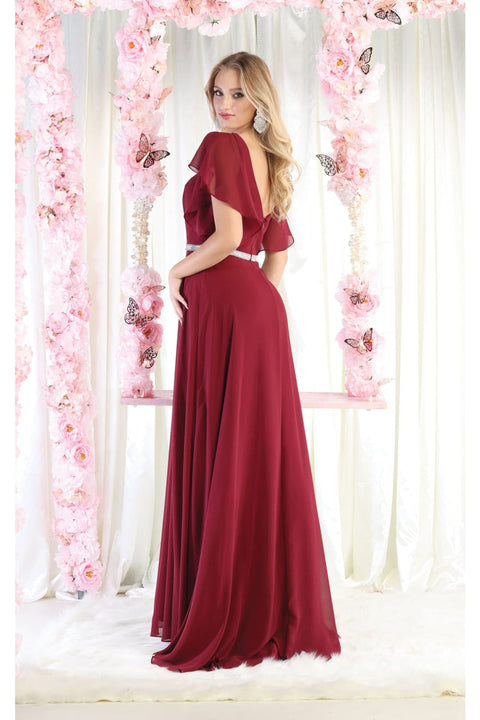 May Queen MQ1972 Bell-Sleeve Long Chiffon A-Line Evening Dress