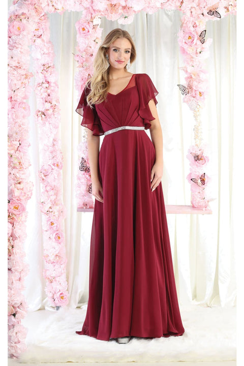 May Queen MQ1972 Bell-Sleeve Long Chiffon A-Line Evening Dress