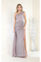 May Queen MQ1976 Asymmetrical One-Shoulder Prom Gown with Dramatic Side Cape