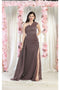 May Queen MQ1976 Asymmetrical One-Shoulder Prom Gown with Dramatic Side Cape