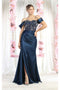 May Queen MQ1977 Off-Shoulder Sheer Bodice Red Carpet Gown with Embellished Embroidery